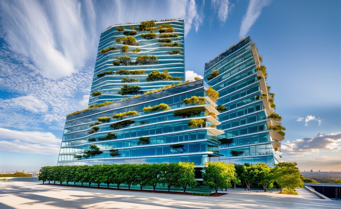 Edificio moderno in vetro, progetto di Herzog de Meuron