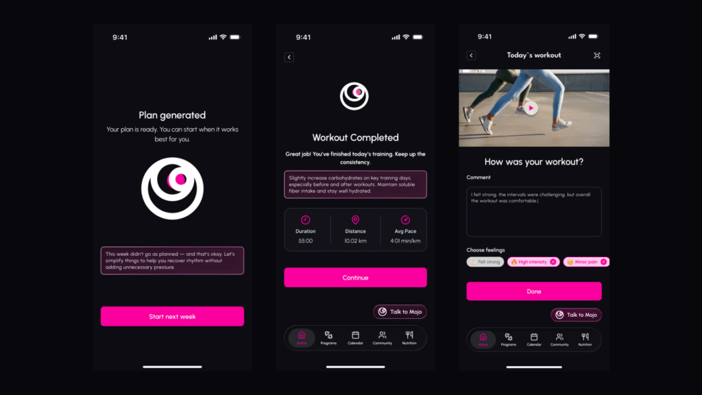 Una schermata dell’app che mostra l’interazione dell’utente con l’attività sportiva