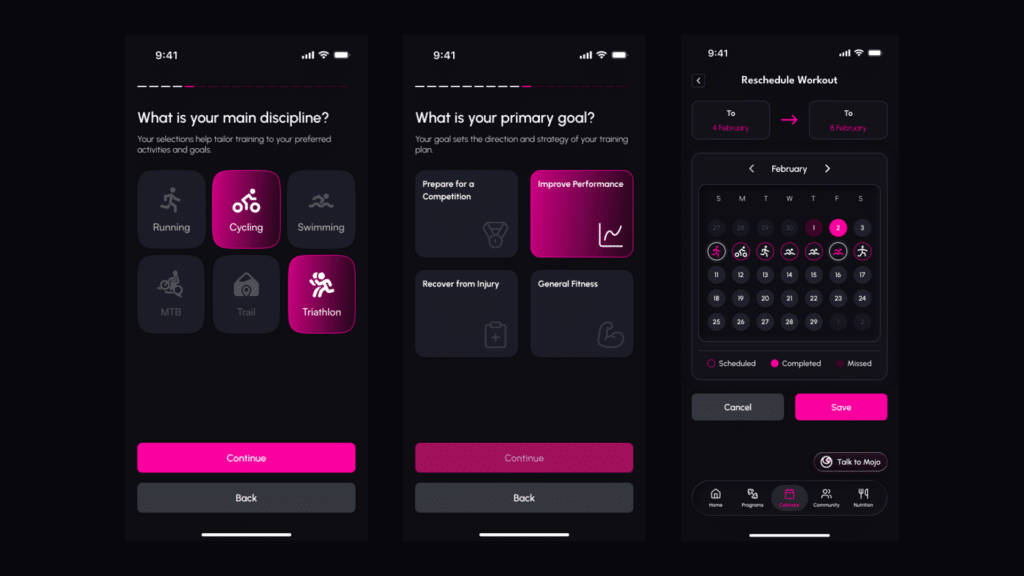 Una schermata dell’app che mostra le diverse discipline attivabili e monitorabili